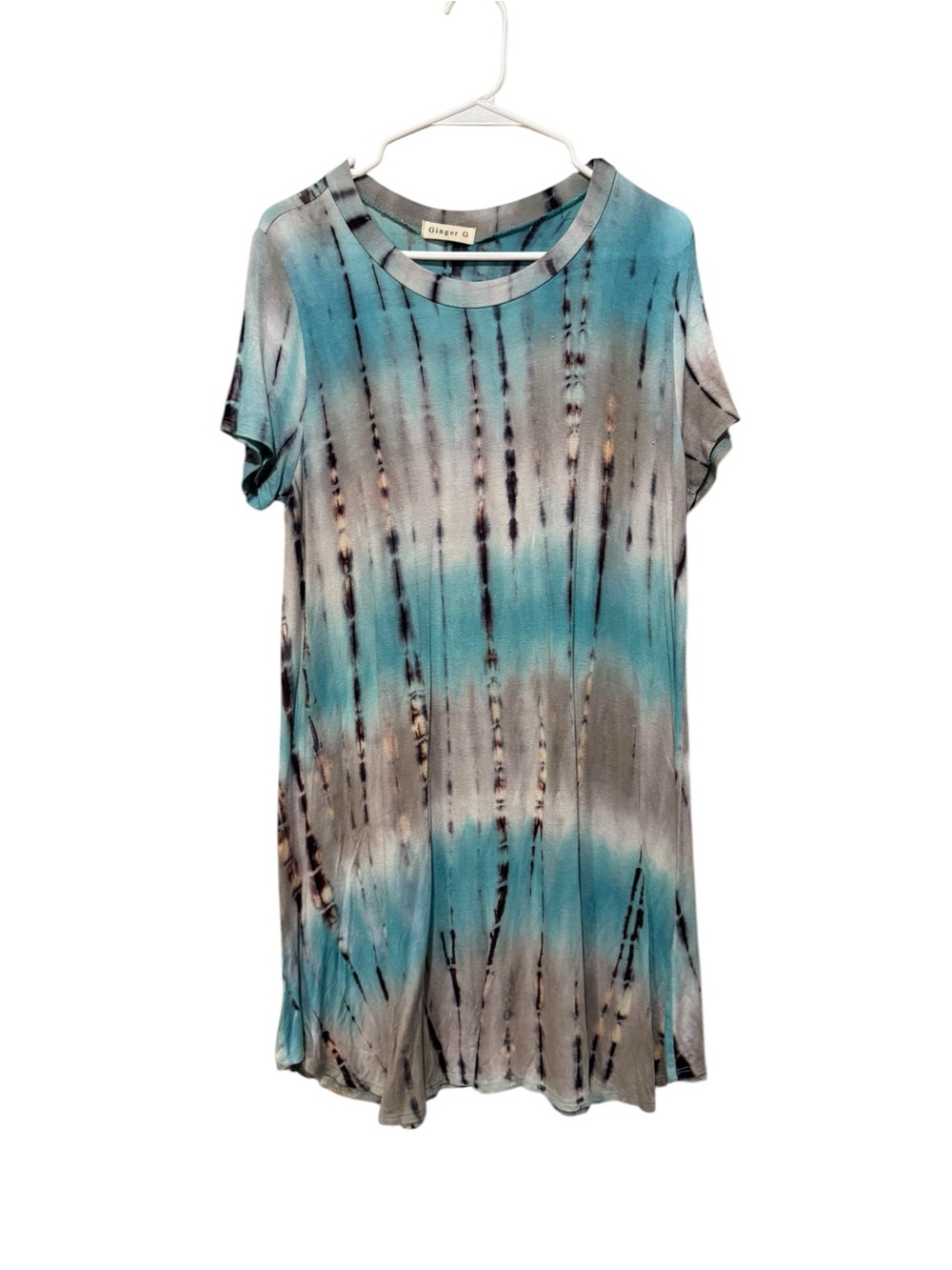 Ginger G Teal and‎ Gray Tie-Dye Midi Dress